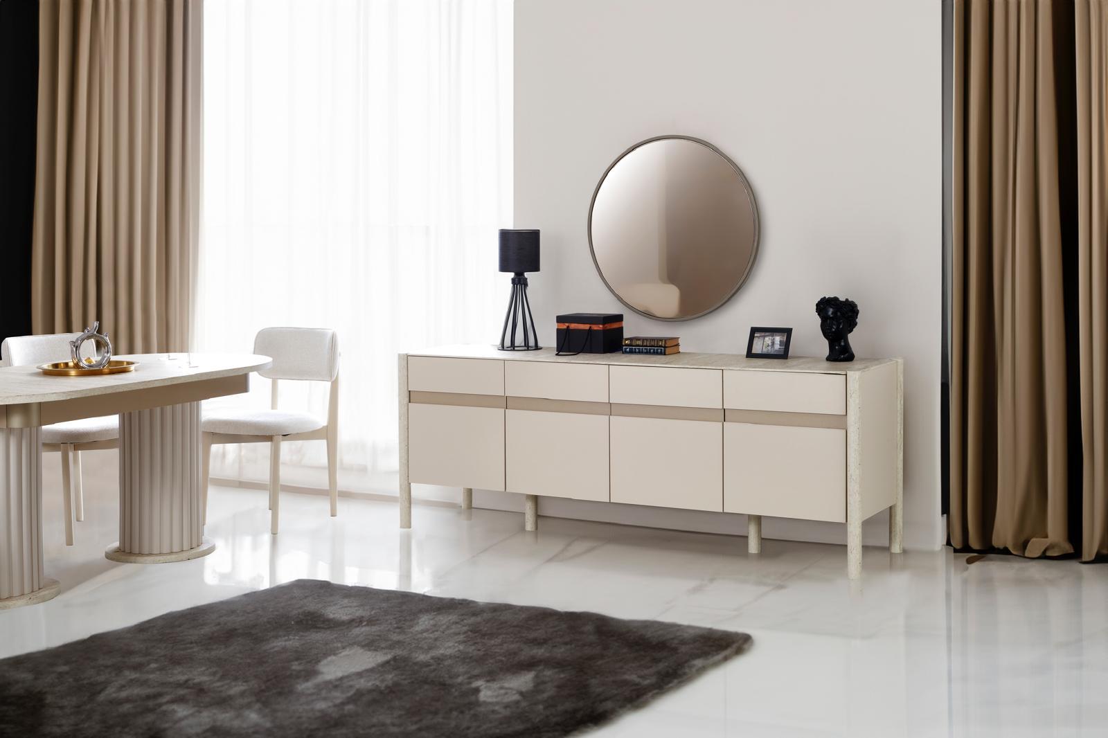 HISAR - ARNO CONSOLE + MIRROR COLOR CREAM TRAVERTIN DECOR