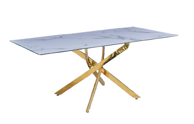 OLIVIA DT-034 DINING TABLE 180  WHITE MARBLE -GOLD